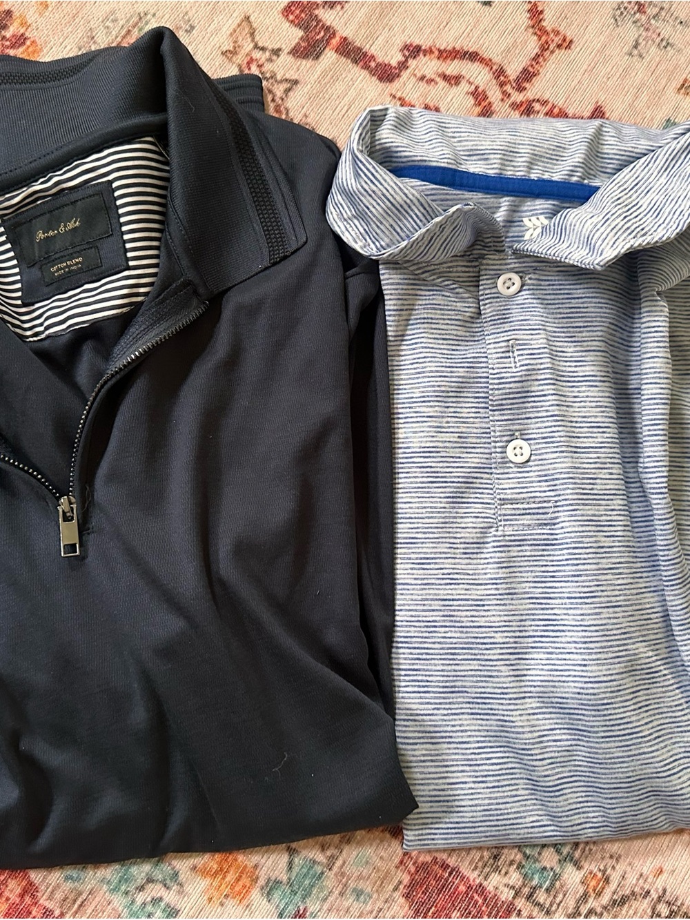 Navy Quarter-Zip Pullover & Blue Stripe Polo Set